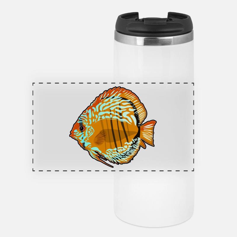 Discus Fish Aquarium Drawing - Panoramic Thermal Cup - white