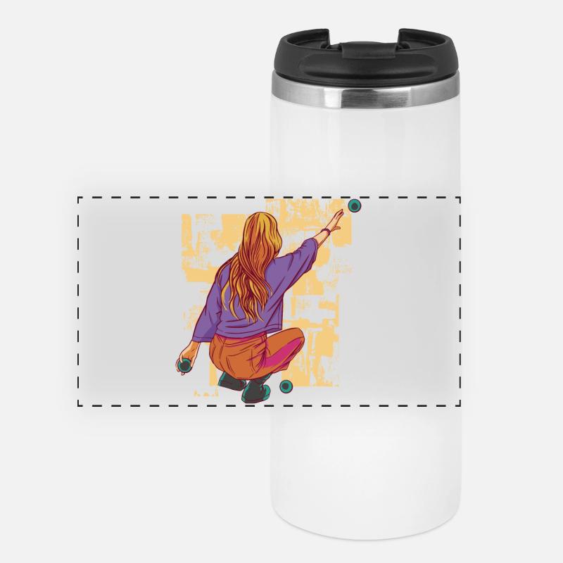 Boule player throws boule ball outfit for boules - Panoramic Thermal Cup - white