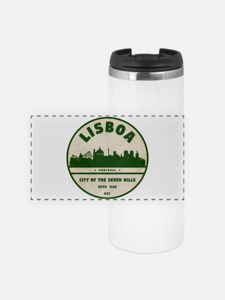 Lisboa Silhouette Stadtlogo - Panorama Thermobecher - Weiß