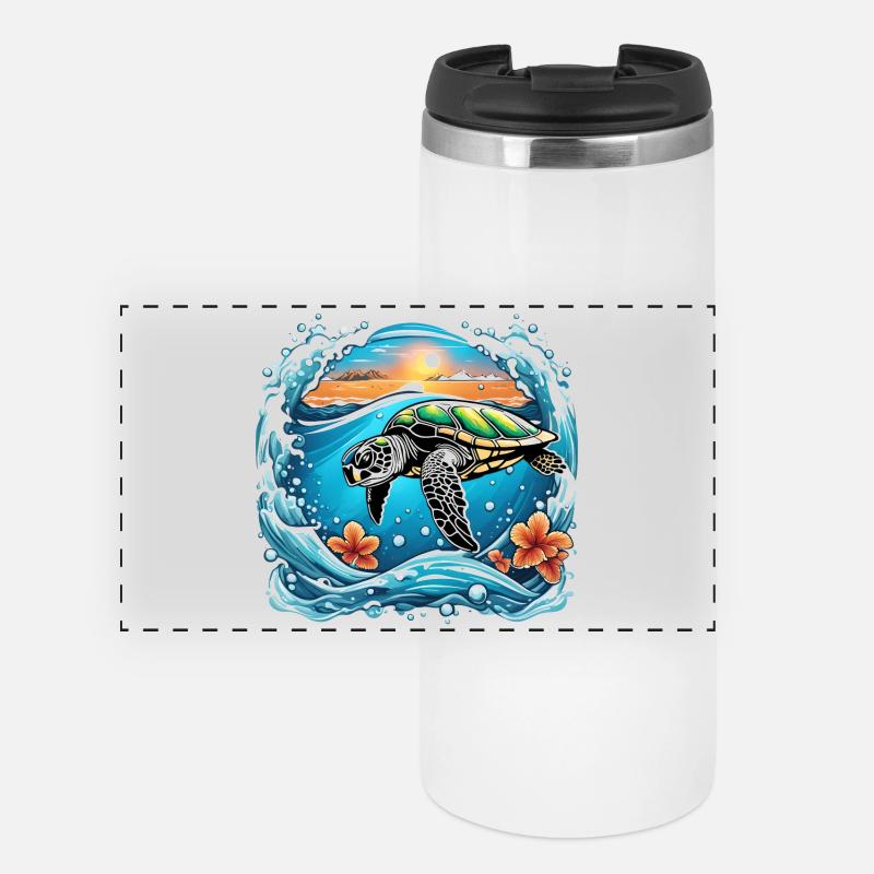 Sunset turtle by the sea - Panoramic Thermal Cup - white