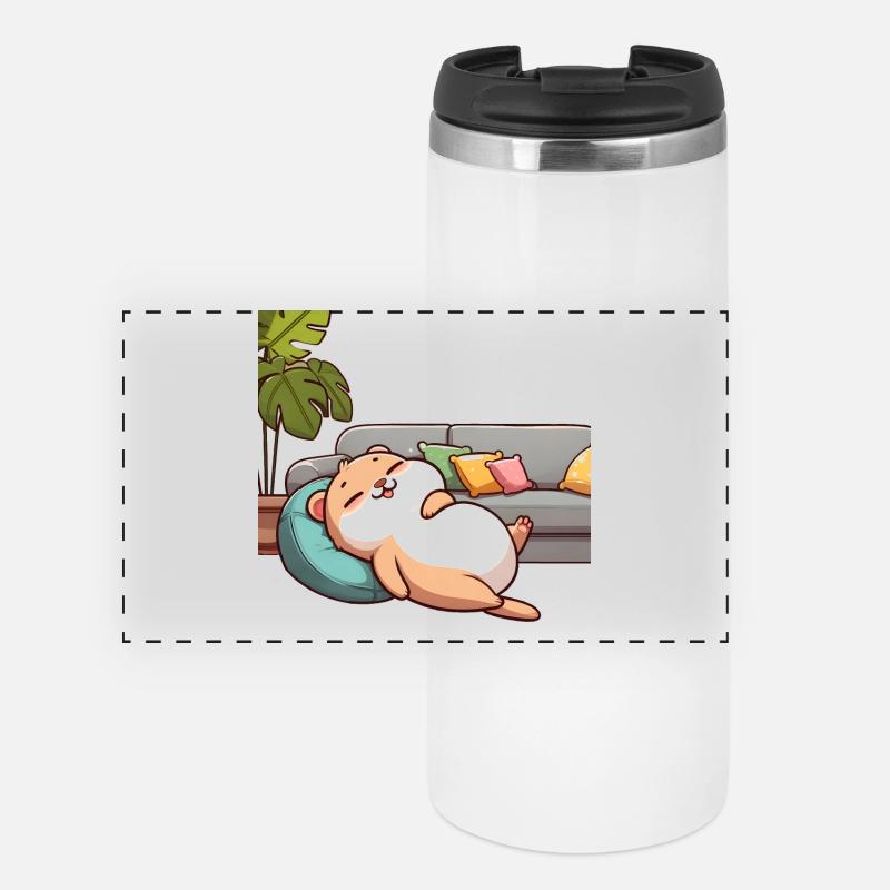 Relaxed Pink Fuzzle on the Couch - Panoramic Thermal Cup - white