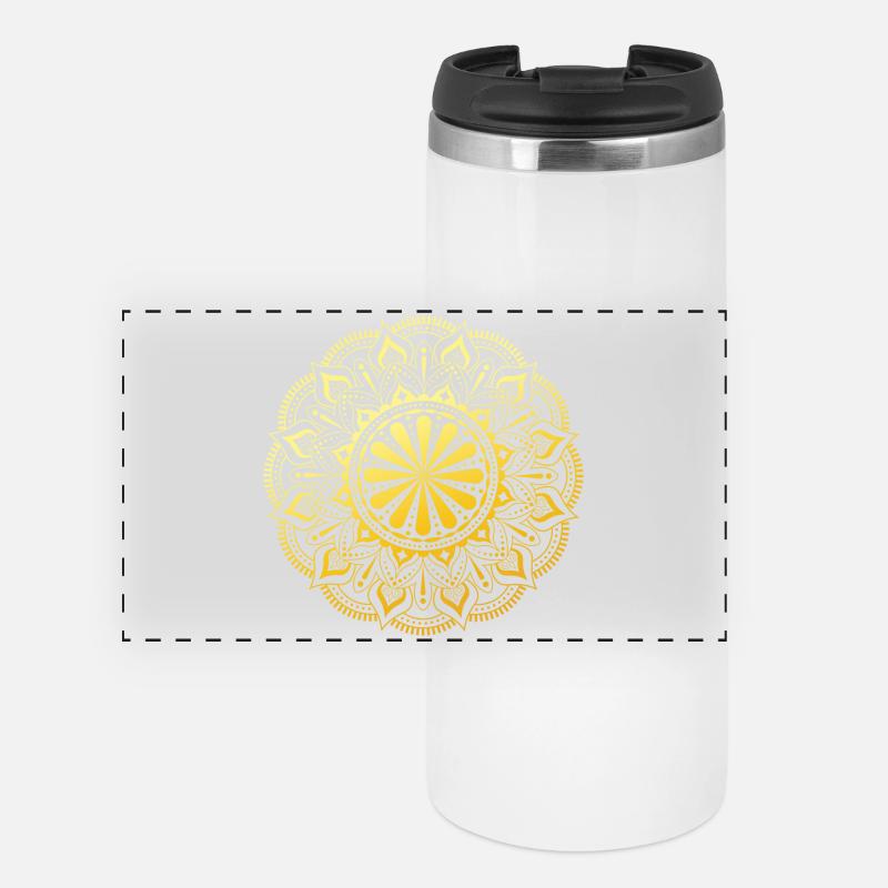 Goldenes Mandala - Panorama Thermobecher - Weiß