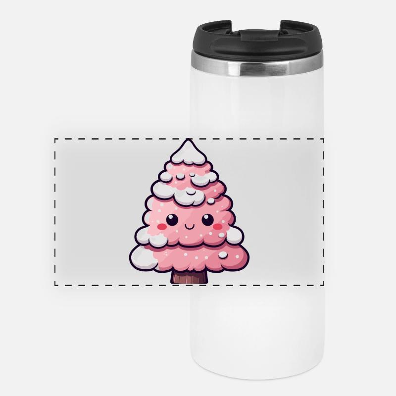 Chibi Pink Snowy Tree - Panoramic Thermal Cup - white
