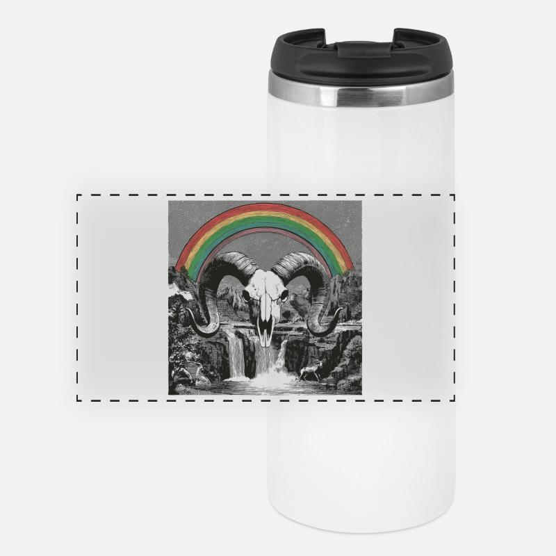 Regenbogenbogen über Nacht-Silhouetten - Panorama Thermobecher - Weiß