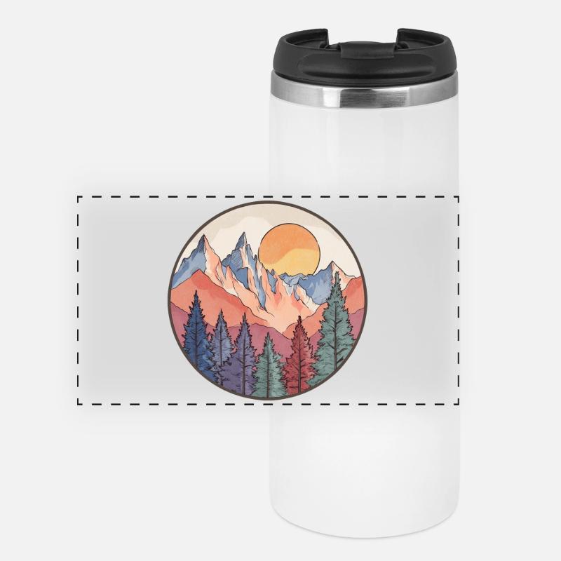 Mountain at sunset – Nature motif - Panoramic Thermal Cup - white