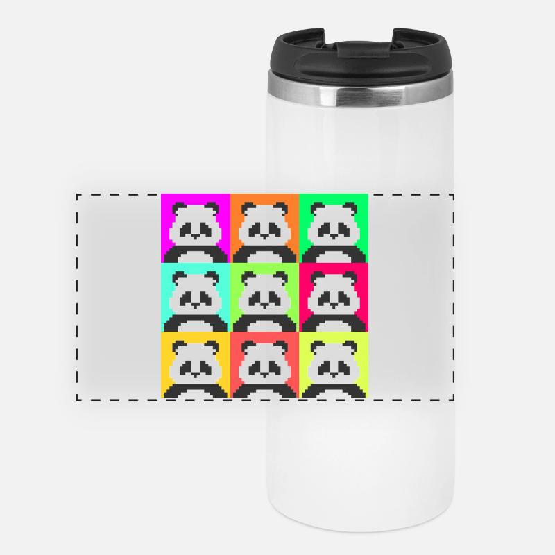 Pop Art Pixel Pandas | Bunt und Spaß - Panorama Thermobecher - Weiß