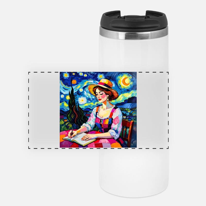 Nocturnal patchwork font - Panoramic Thermal Cup - white