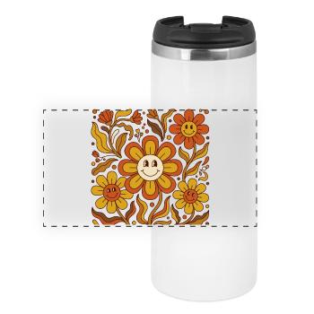 Retro 70s Groovy Happy Daisy Flower - Panoramic Thermal Cup - white - Front