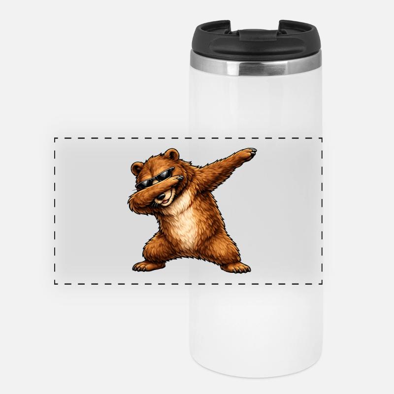 Dabbing Braunbär - Panorama Thermobecher - Weiß