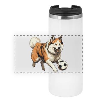 Akita Hund Fussball Team - Panorama Thermobecher - Weiß - Vorne