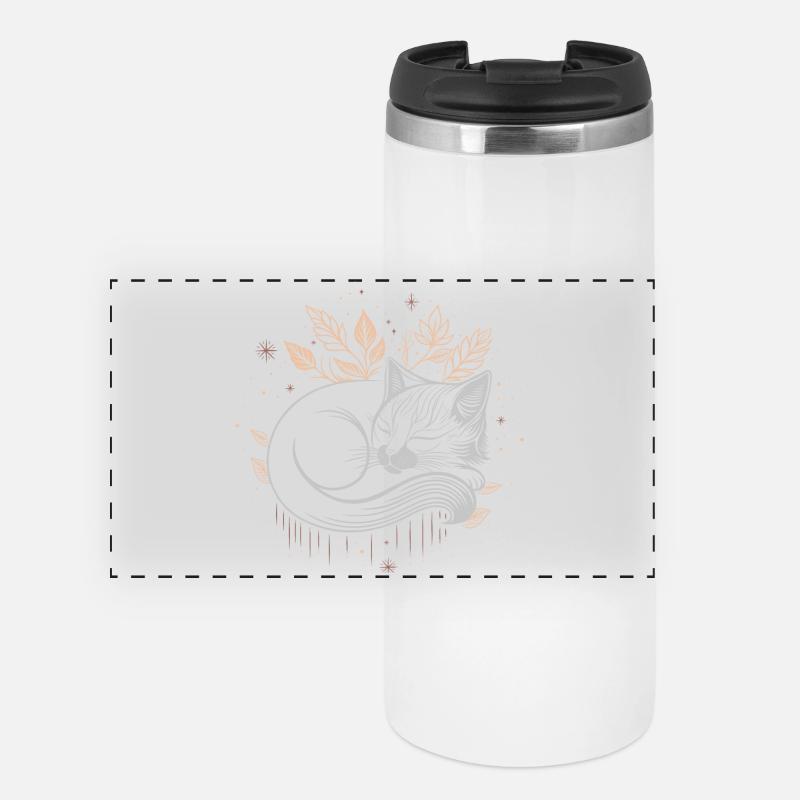 Chat endormi dans le feuillage - Nuit d’automne mystique - Mug isotherme panoramique - blanc