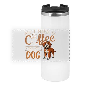 Café, chien et moi - Mug isotherme panoramique - blanc - Devant