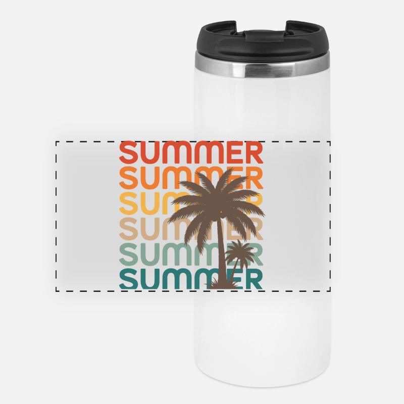 Retro Summer Palm Trees Sunset Vibes - Panoramic Thermal Cup - white