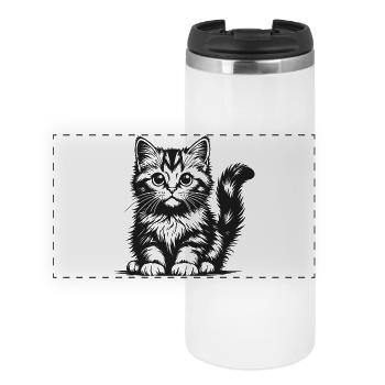 Black kitten in silhouette - Panoramic Thermal Cup - white - Front
