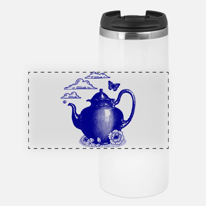 Blue tea kettle in the magic of clouds - Panoramic Thermal Cup - white