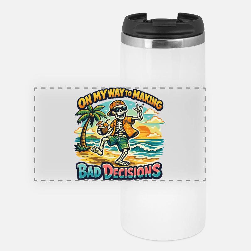 Skeleton Vacation Humor Funny Humor Beach - Panoramic Thermal Cup - white