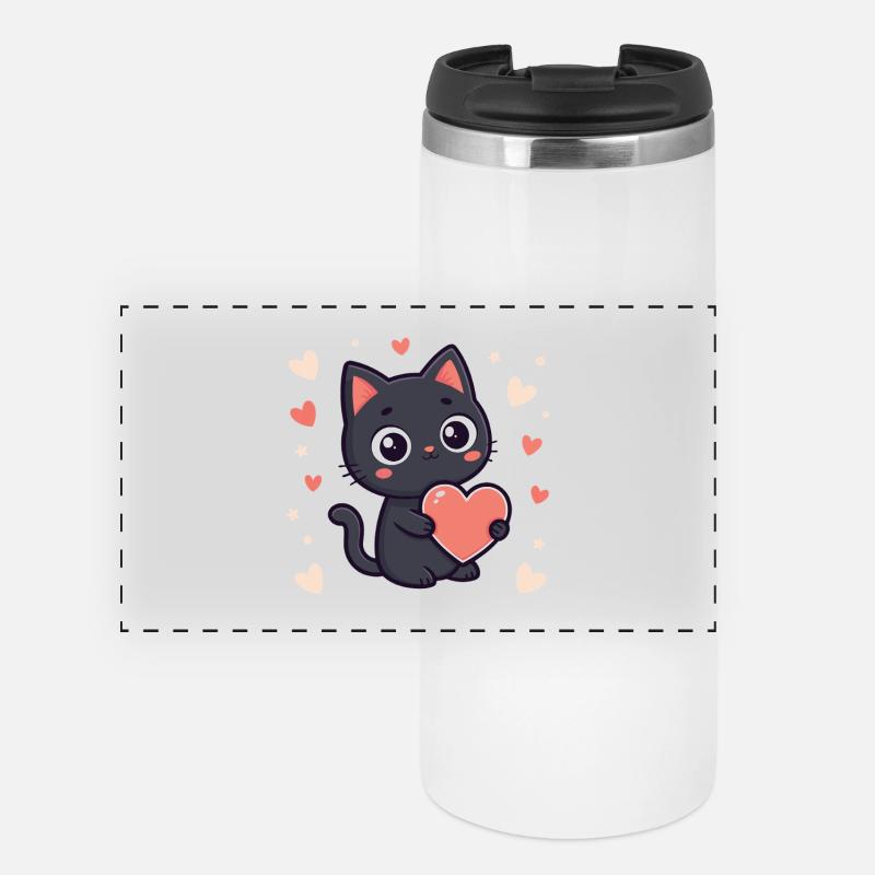 Black Cat Cuddle Pastel Heart - Panoramic Thermal Cup - white