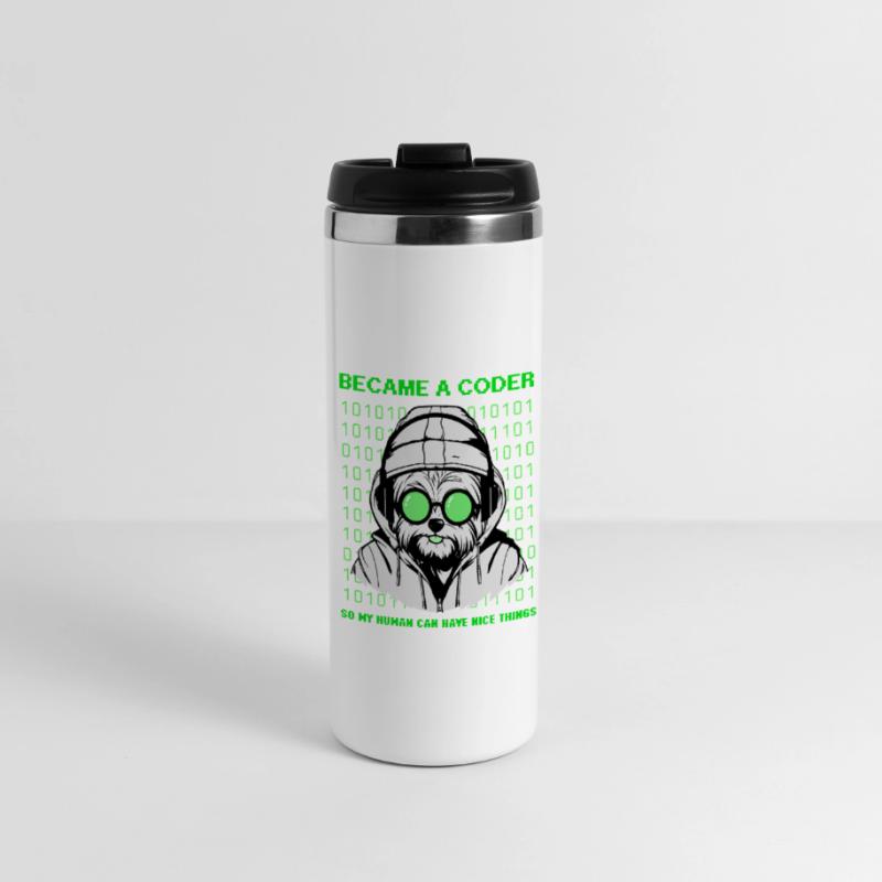 Became a Coder – Hacker Dog Binary Look Panorama Thermobecher