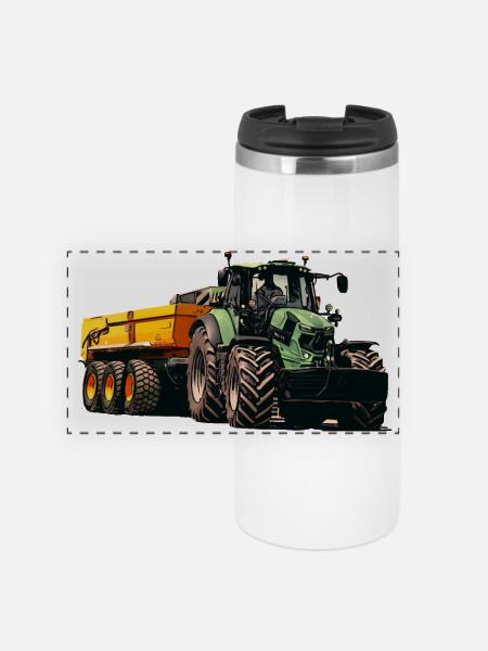 Traktor mit Anhänger Kipper - Panorama Thermobecher - Weiß