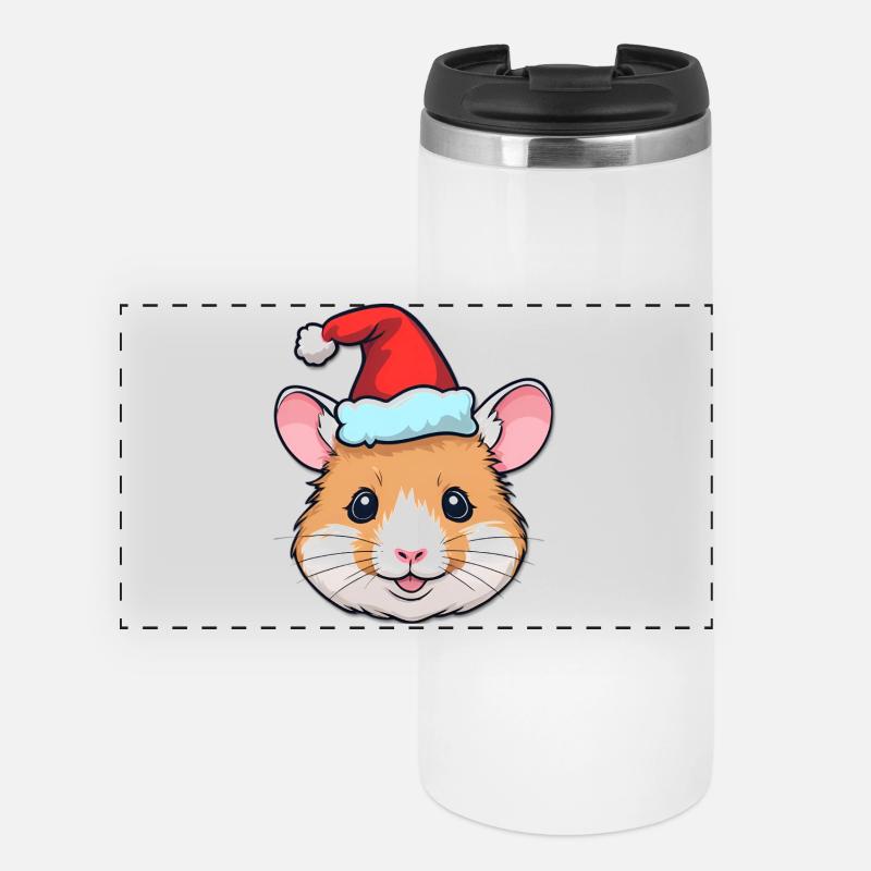 Weihnachts-Hamster mit Santa-Hut - Panorama Thermobecher - Weiß
