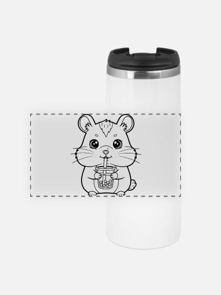 Hamster mit Becher - Panorama Thermobecher - Weiß