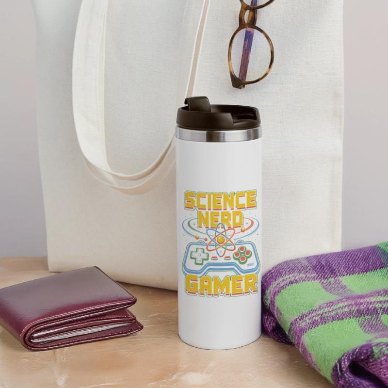 Science Nerd Gamer Atom Controller Wissenschaft Panorama Thermobecher