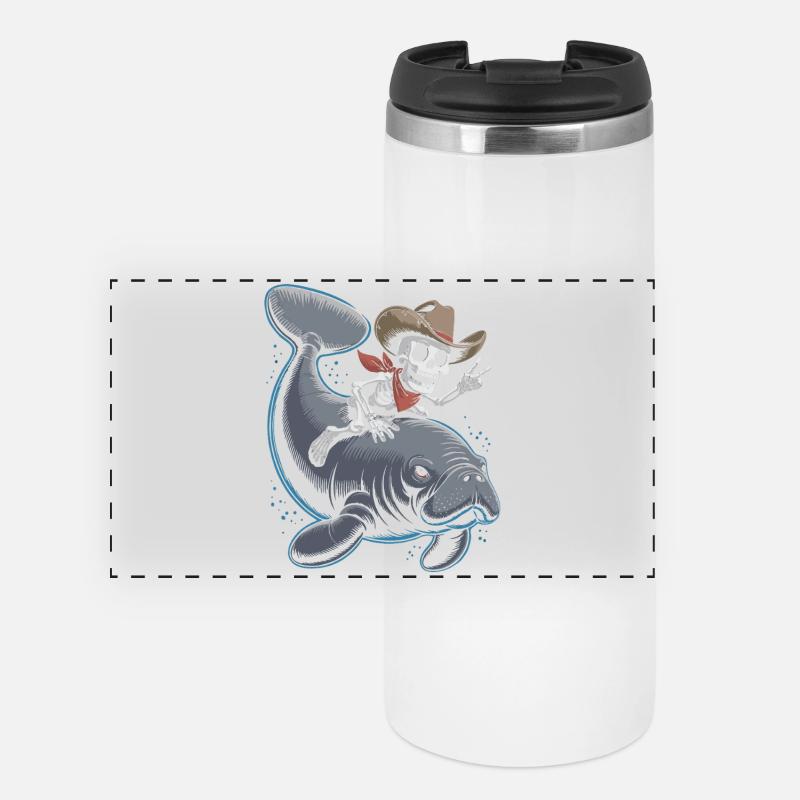 Skeleton cowboy riding manatee - Panoramic Thermal Cup - white