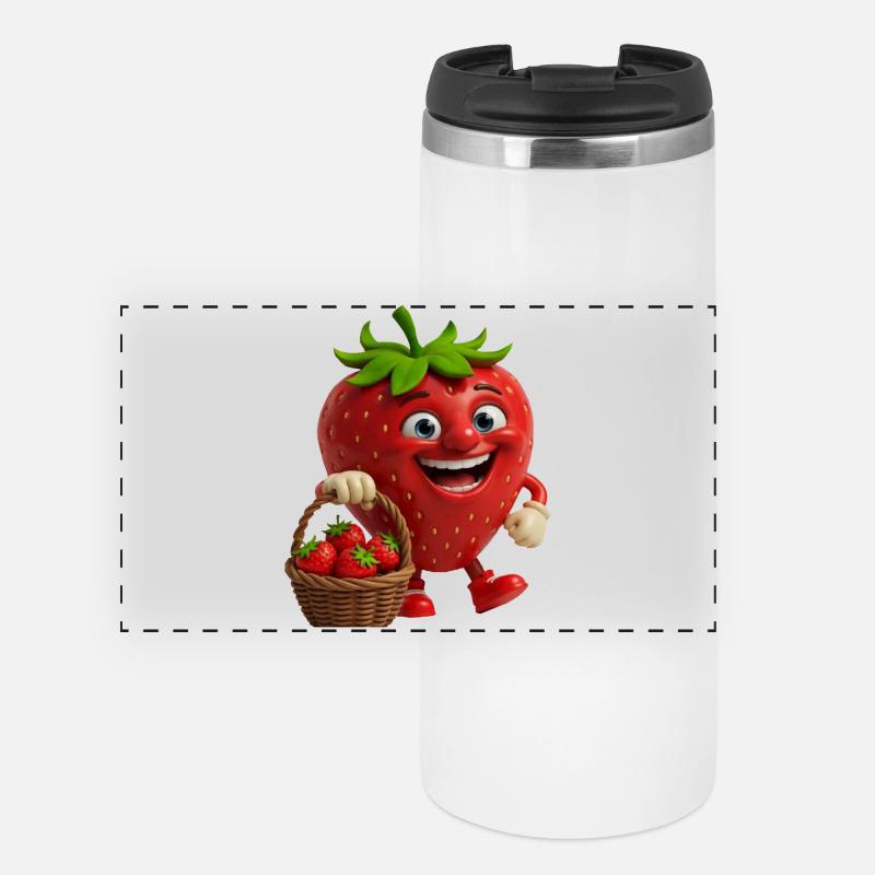 Strawberry with face - Panoramic Thermal Cup - white