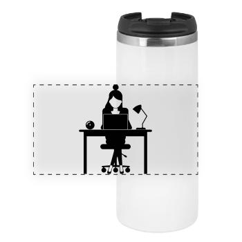 Frau Computer Job Büro - Panorama Thermobecher - Weiß - Vorne