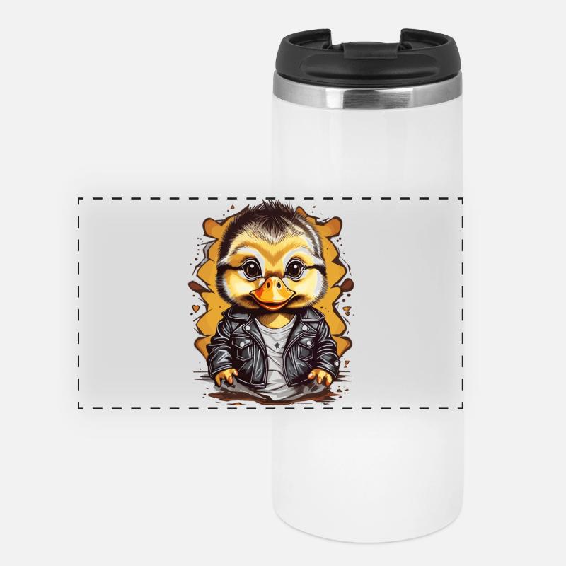 Cute duck with leather jacket - Panoramic Thermal Cup - white
