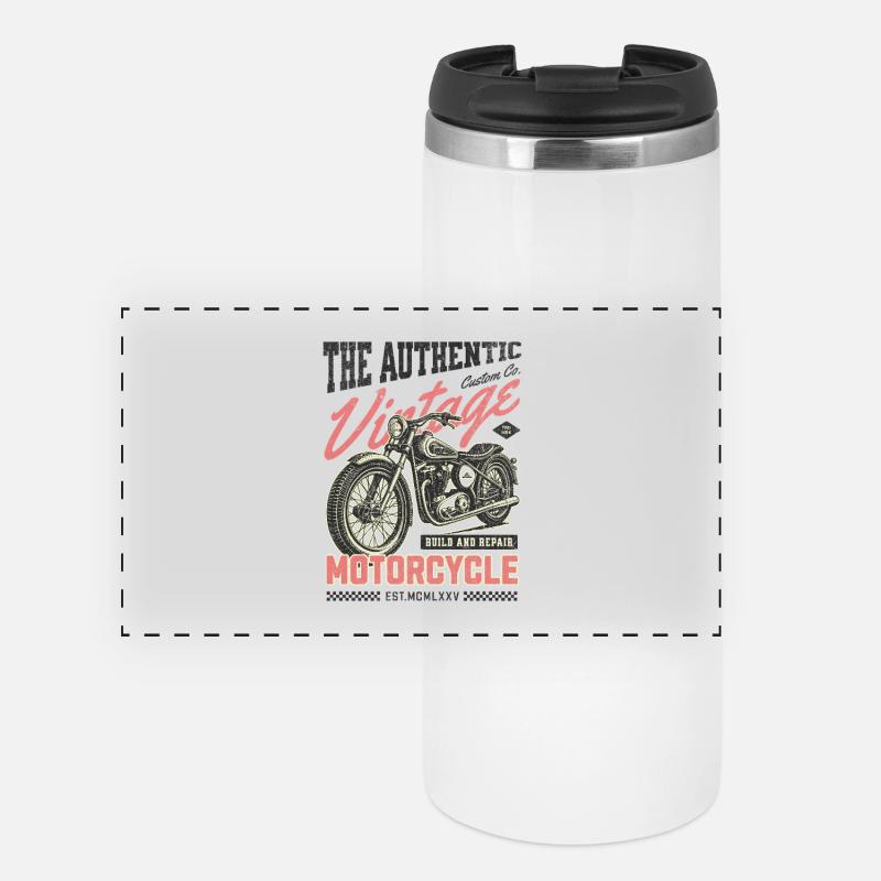 Authentisches Vintage-Motorrad - Panorama Thermobecher - Weiß