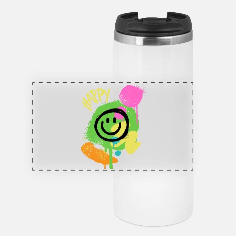 Graffiti Happy Smiley Éclaboussures de Couleur - Mug isotherme panoramique - blanc