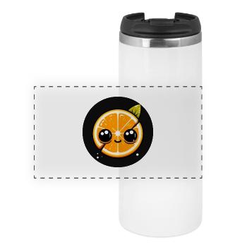 Orange avec le visage et les grands yeux - Mug isotherme panoramique - blanc - Devant