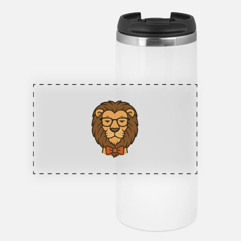 Löwe mit Brille und Fliege - Panorama Thermobecher - Weiß