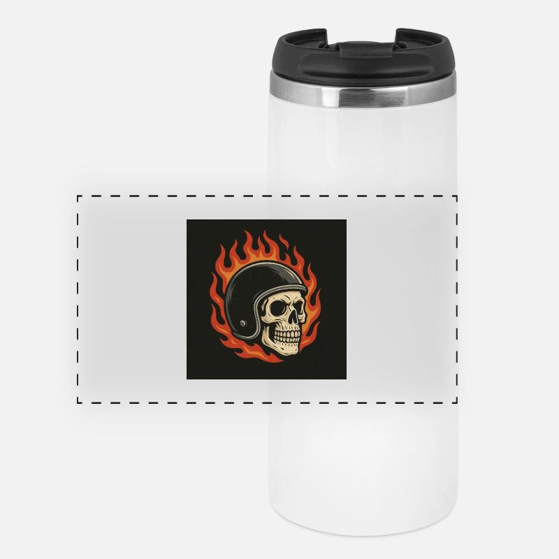 Flame Skull with Helmet - Panoramic Thermal Cup - white