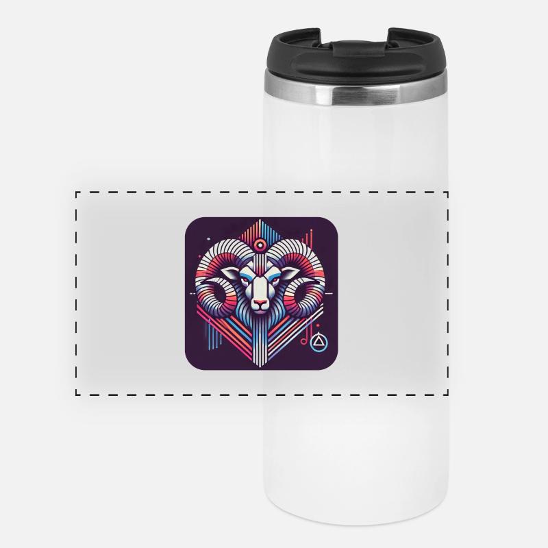 Neon Ram Ram Geometric Line Art - Panoramic Thermal Cup - white