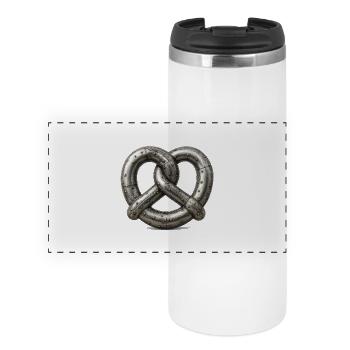 Riveted metal intertwined metal pretzel made of sheet metal - Panoramic Thermal Cup - white - Front