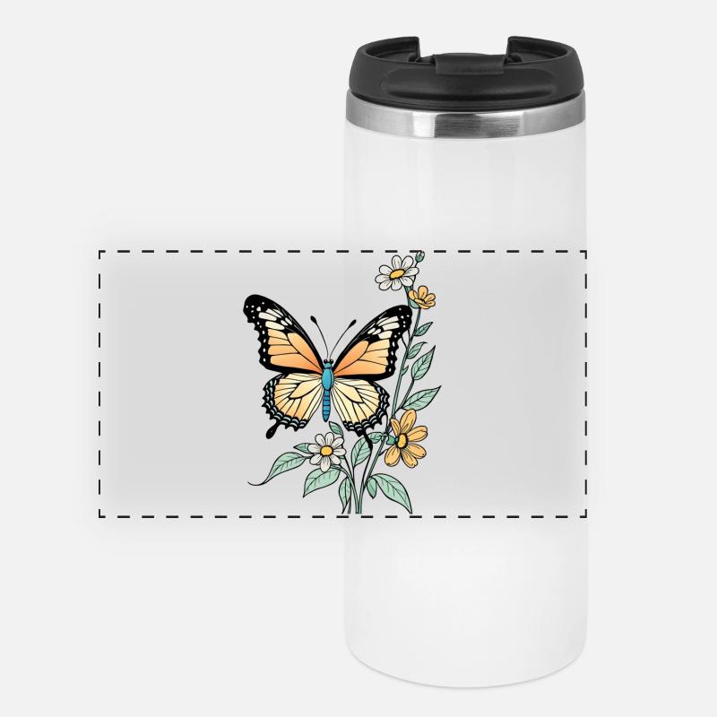 Papillon Avec Des Fleurs, Papillon - Mug isotherme panoramique - blanc