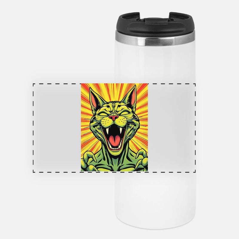 Laughing Cat Comic Print - Panoramic Thermal Cup - white