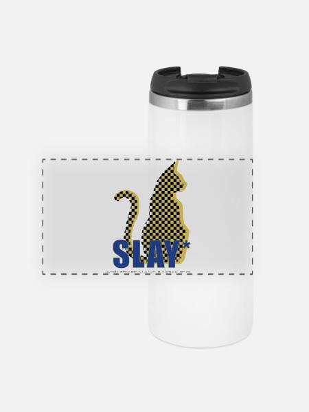 Slay Katze Checker Silhouette - Panorama Thermobecher - Weiß