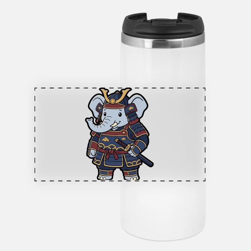 Elephant Samurai in Warrior Armor - Panoramic Thermal Cup - white