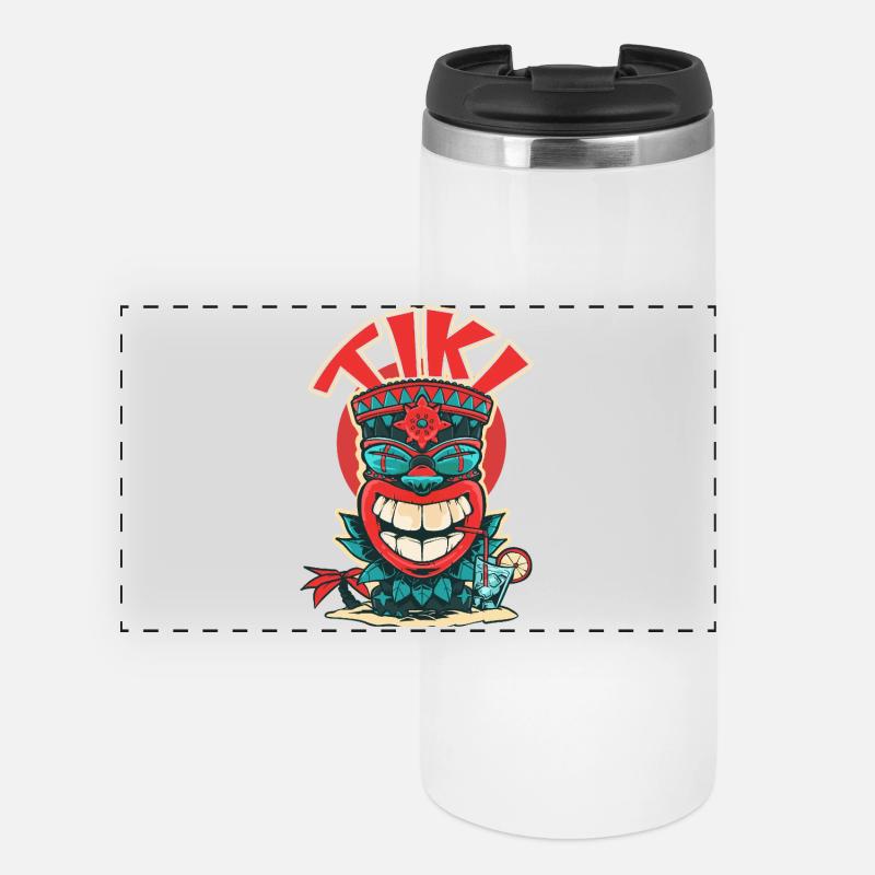 A Tiki mask drinking a cocktail (V2) - Panoramic Thermal Cup - white