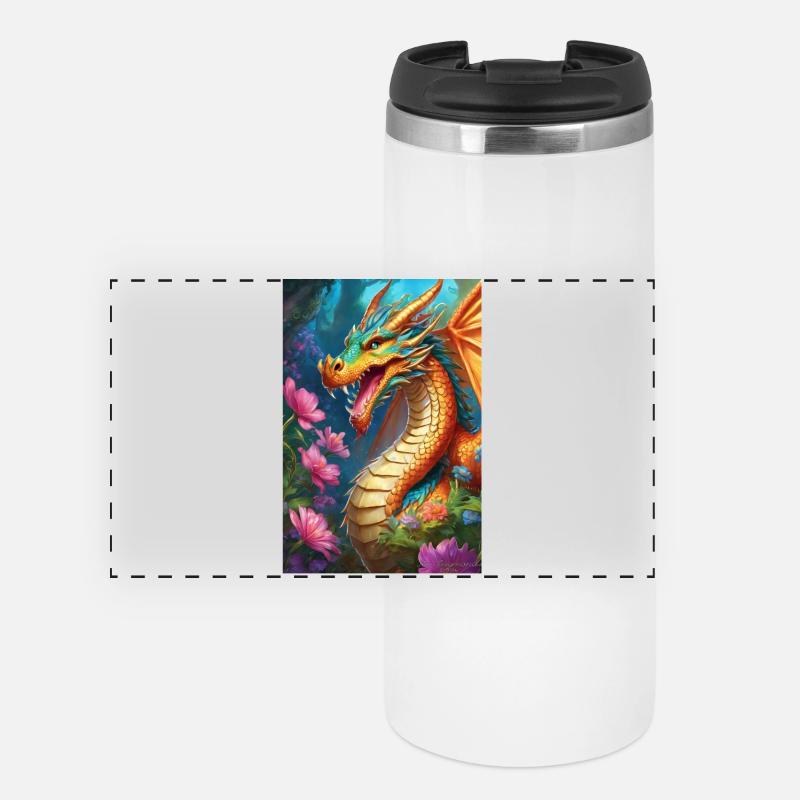 Dragon de Braises dans la Forêt en Fleurs - Mug isotherme panoramique - blanc
