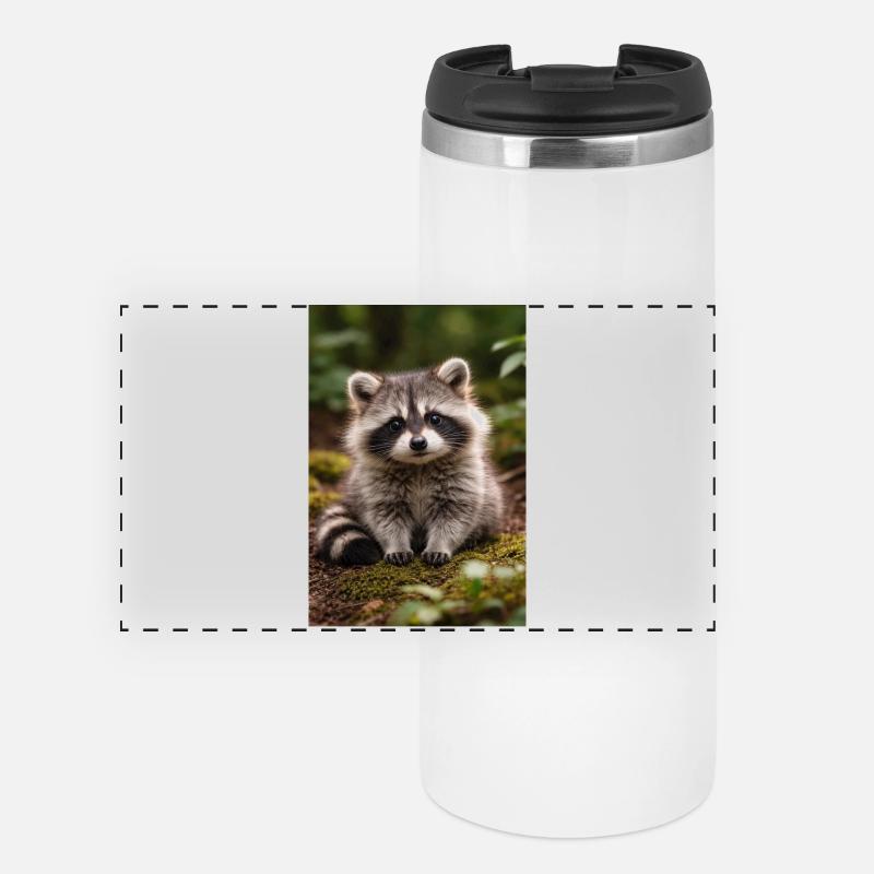 Winziges Waschbärjungtier im Wald - Panorama Thermobecher - Weiß