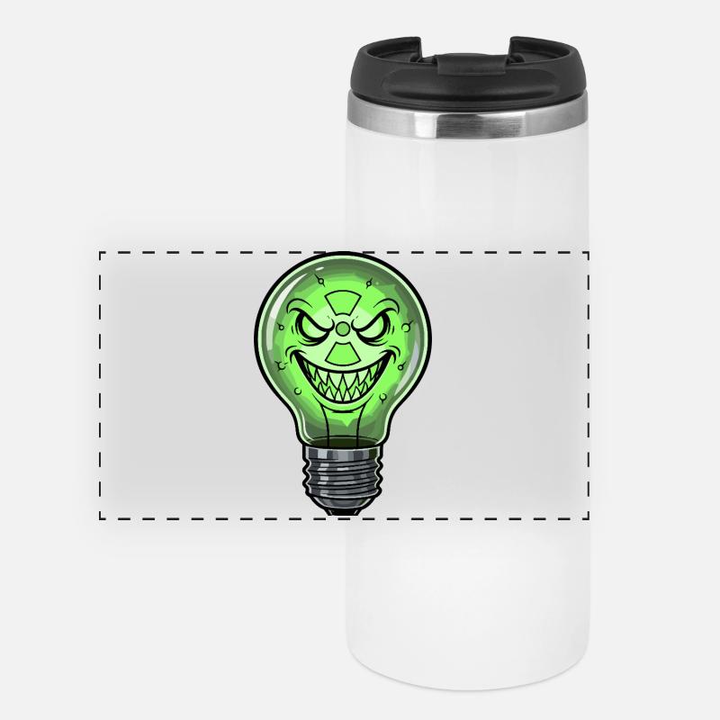 Green Grin Light Bulb Cartoon - Panoramic Thermal Cup - white