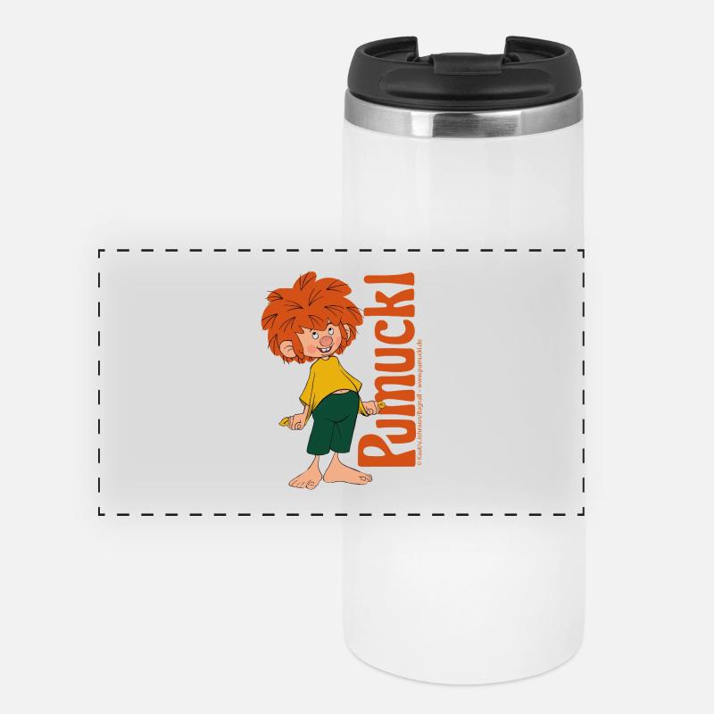 Pumuckl With Mischievous Smile And Logo - Panoramic Thermal Cup - white