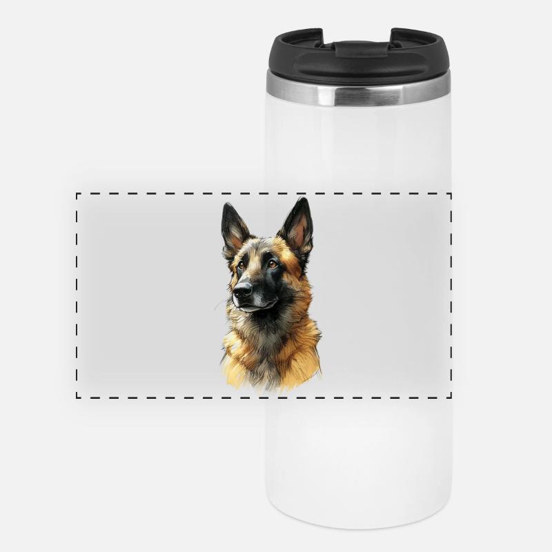 German Shepherd Portrait Illustration - Panoramic Thermal Cup - white