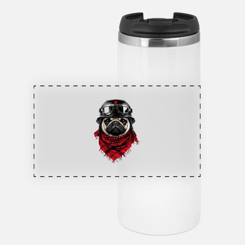 Kämpferischer Mops im Pilotenlook - Panorama Thermobecher - Weiß
