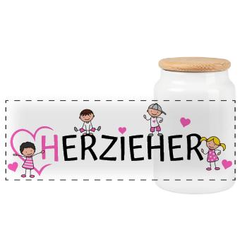Erzieher Herz Herzieher  - Panorama Keksdose mit Holzdeckel - Weiß - Vorne