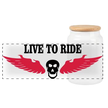 biker - Boîte à biscuits avec couvercle en bois - blanc - Devant
